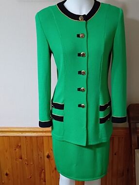 St. John Green Knit Blazer with Black & Gold Trim